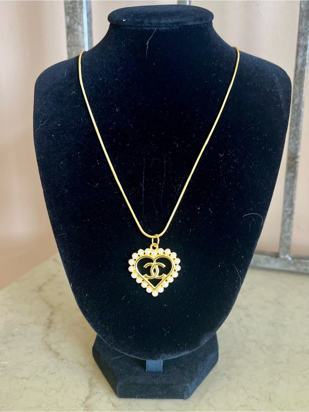 Chanel Gold Heart Pendant Necklace with Pearled Edge - 18” chain ⛓️‍💥